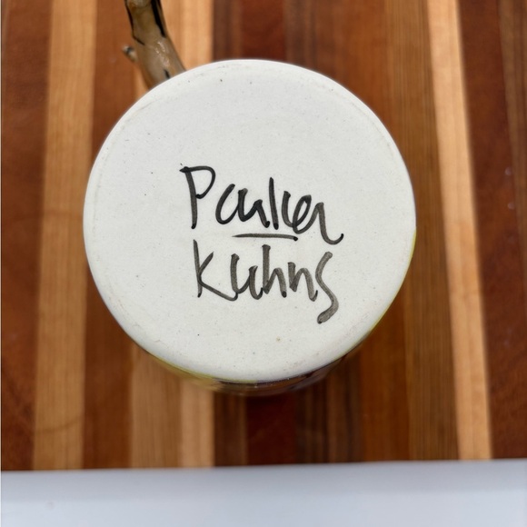 PARKER KUHNS ART POTTERY ECCLETIC COFFEE MUG DOGGIE HANDLE LEAF DESIGN SIGNED - Picture 9 of 9